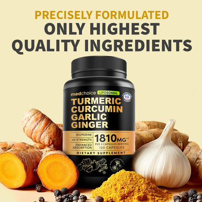 Liposomal Turmeric - High-Absorption Curcumin with Black Pepper | Non-GMO (120ct, Pack of 3)