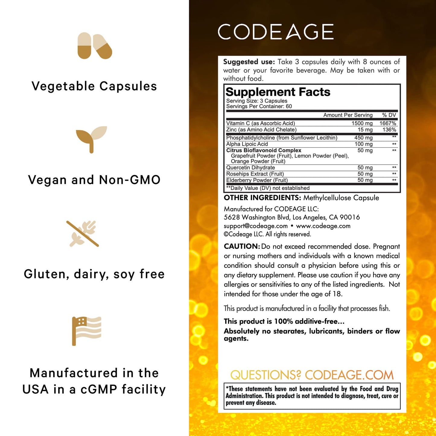 Codeage Liposomal Vitamin C 1500mg with Zinc & Elderberry – Vegan, Non-GMO, 2-Pack