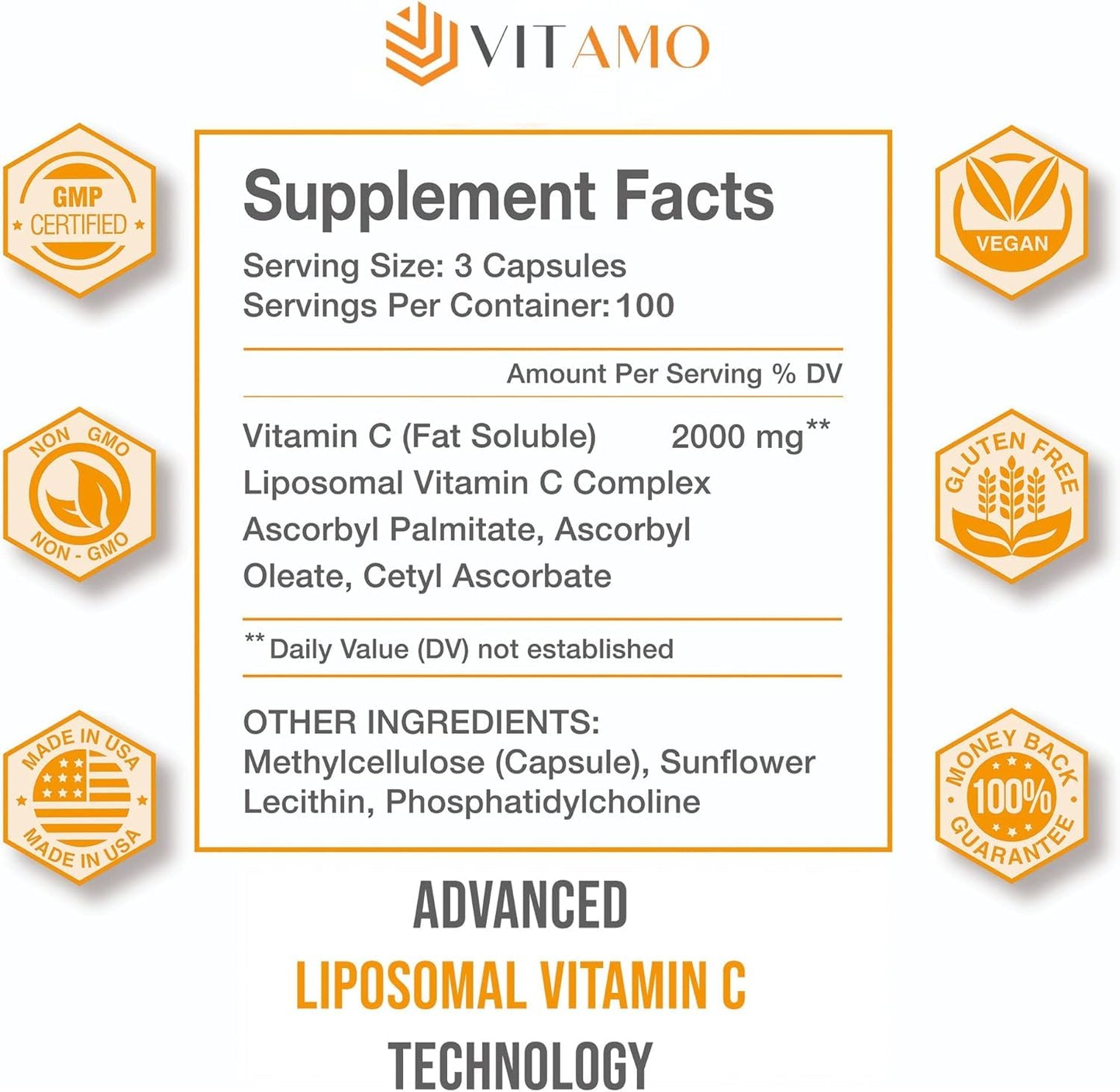 Vitamo Liposomal Vitamin C 2000mg | High-Absorption Immune Support & Skin Health | 300 Capsules