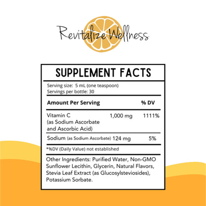 Revitalize Wellness Liposomal Vitamin C 1,000 mg - Pure, Corn Free, GMO-Free, 30 Servings