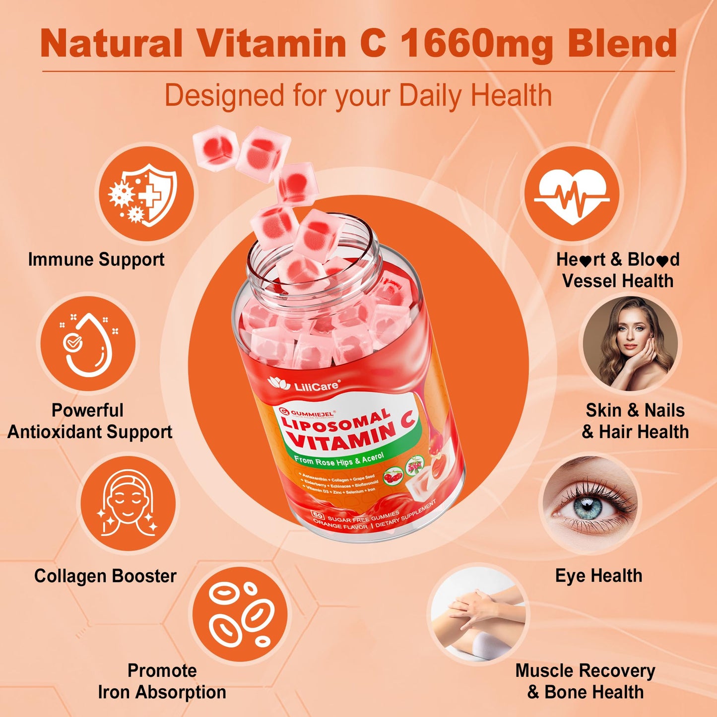 LILICARE Liposomal Vitamin C 1000mg Gummies – Immune Support, Organic, Sugar Free, 2-Pack