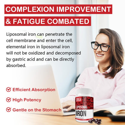 Sapotax Liposomal Fe Iron Supplement for Women & Men – 65 mg Iron, Folic Acid & B12 (60 Softgels, 2 Bottles)