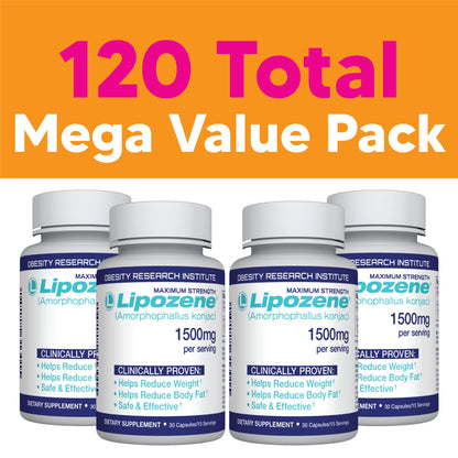 Lipozene Diet Pills – 4 Bottles (120 Capsules) Fiber-Based Appetite Control