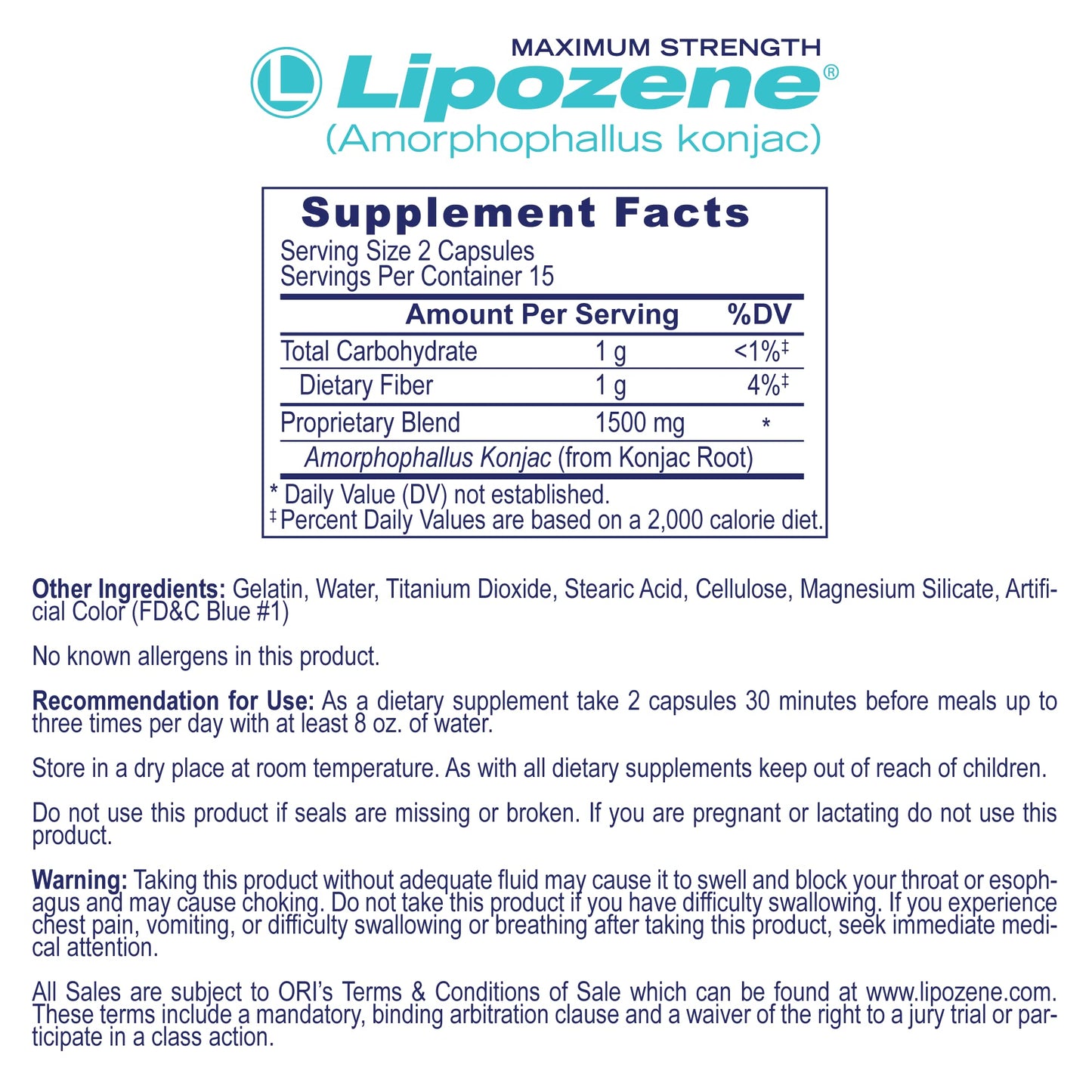 Lipozene Diet Pills – 4 Bottles (120 Capsules) Fiber-Based Appetite Control