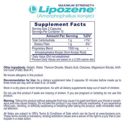 Lipozene Diet Pills – 4 Bottles (120 Capsules) Fiber-Based Appetite Control