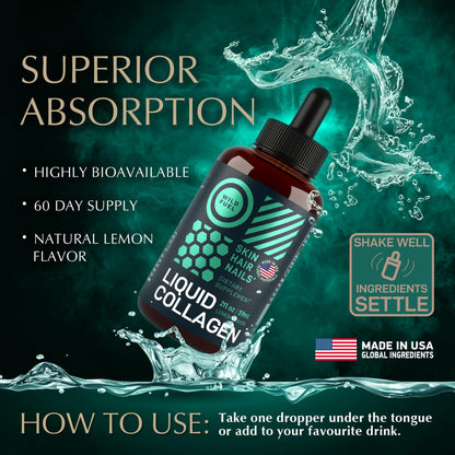 Wild Fuel Liquid Collagen Drops with Biotin – 30,000mcg Collagen, Lemon Flavor, 2x2oz
