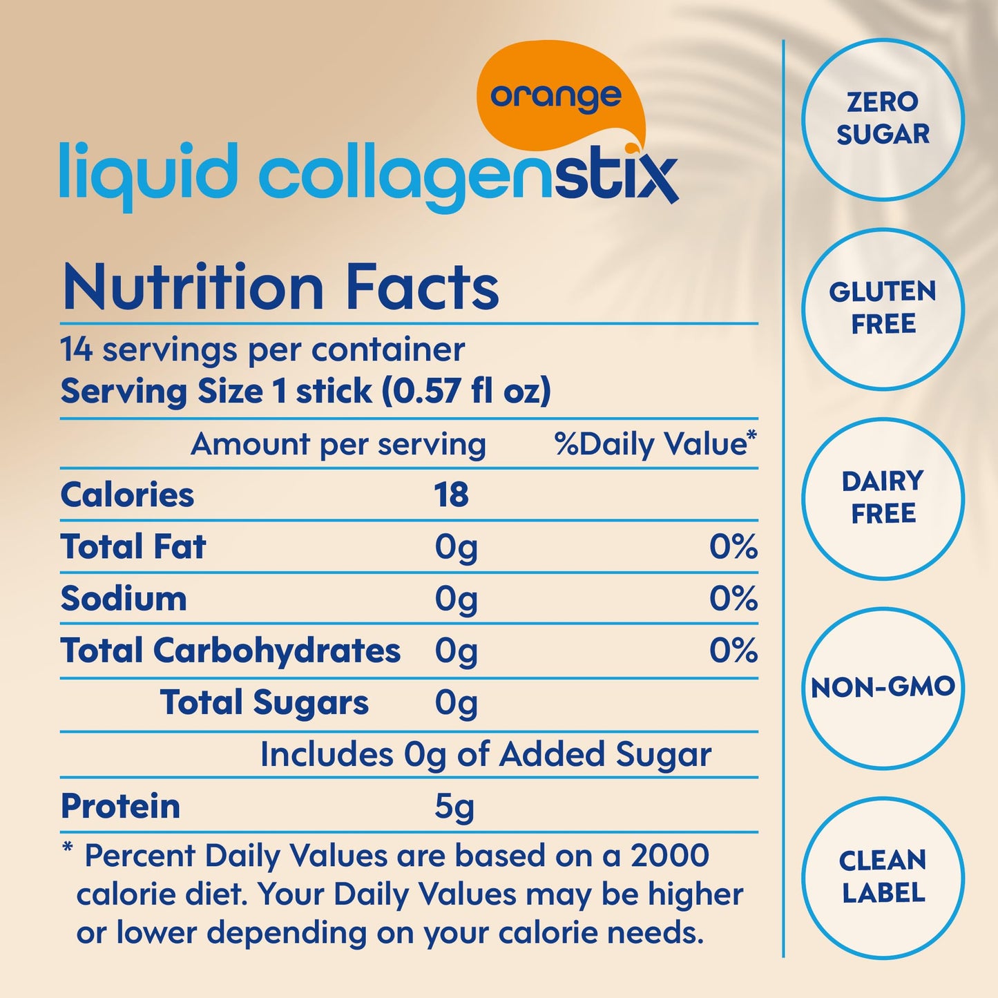 Liquid Collagen Stix – Hydrolyzed Liquid Collagen Peptides | Grass-Fed Bovine | Hair, Skin & Nails | Pack of 14 (Orange)