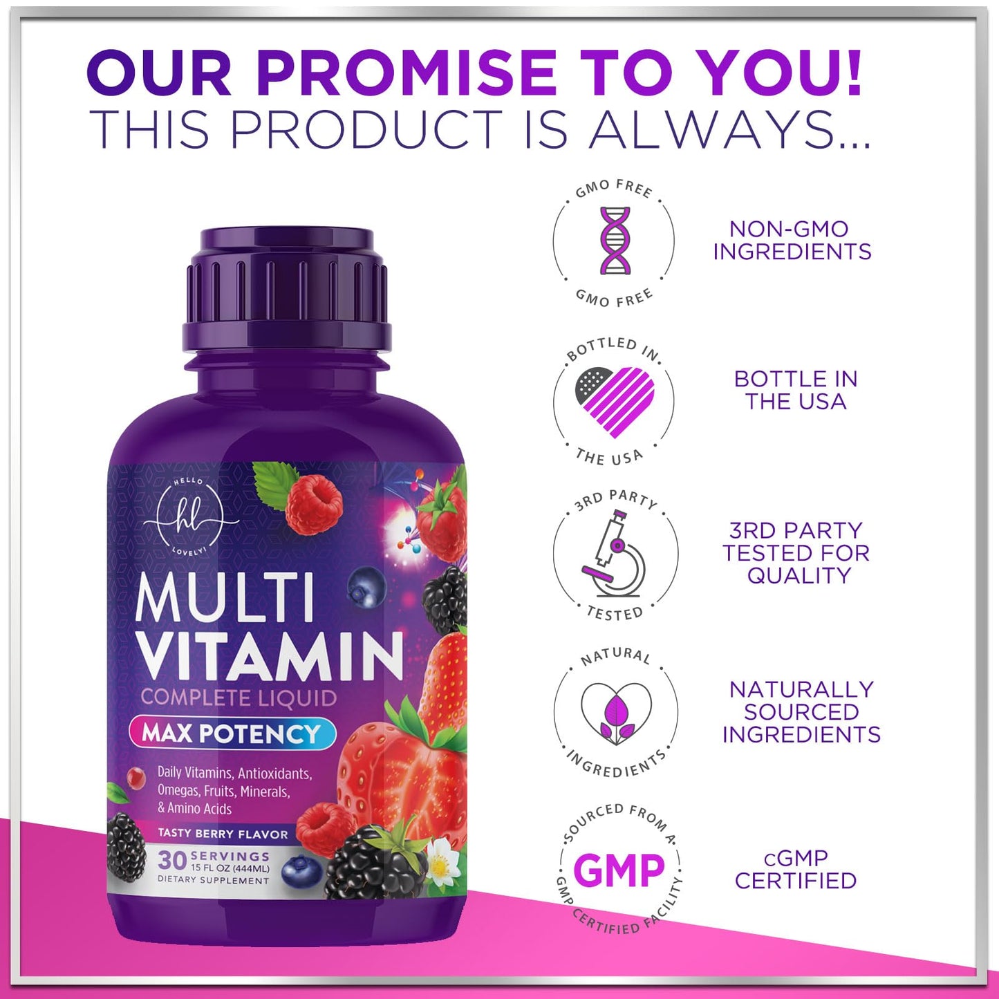Liquid Multivitamin Sugar Free Berry 15 oz – Vegan, Non-GMO Daily Multivitamin