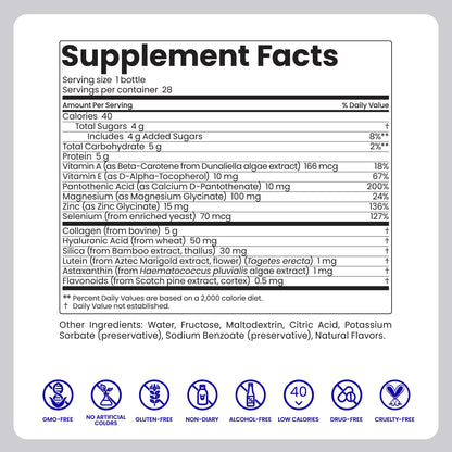 Liquid Skin Care Supplement with Collagen + Hyaluronic Acid – Ready-to-Drink, Clinically Proven for Glowing, Hydrated, and Firm Skin | UV Protection | 28 Servings | Ultimate Skincare Program