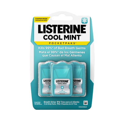 Listerine PocketPaks Cool Mint Breath Strips - 3 x 24-Strip Packs, Sugar Free