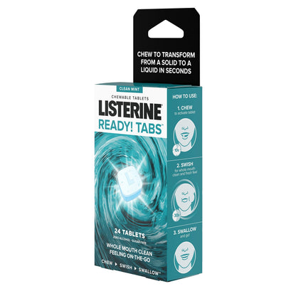 Listerine Ready! Tabs Chewable Tablets - Clean Mint, 24 Count | Fresh Breath On The Go