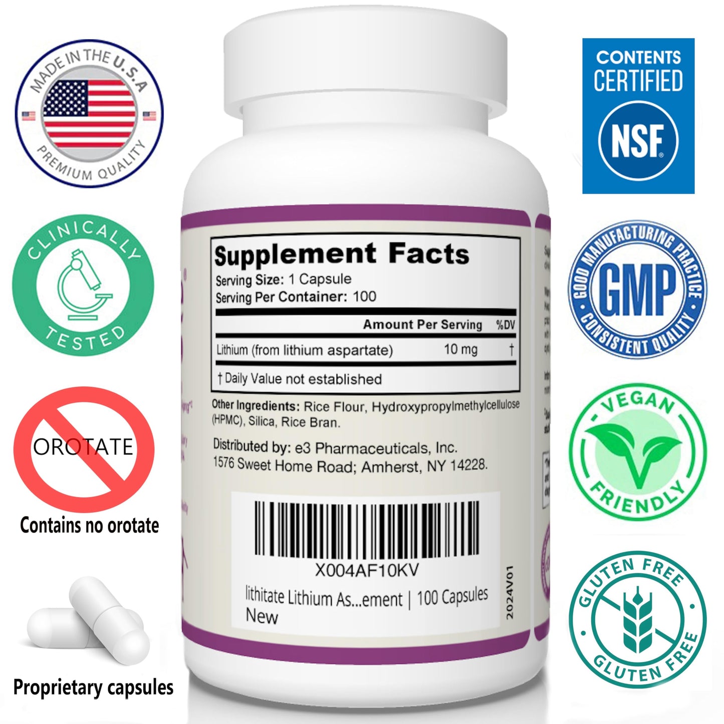 Lithitate Lithium Aspartate 10mg – Supports Brain Health & Mental Clarity | NSF Certified | 100 Capsules