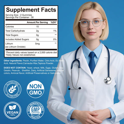 Lithium Orotate Gummies 5mg – Mood Support & Cognitive Focus (60 Gummies)