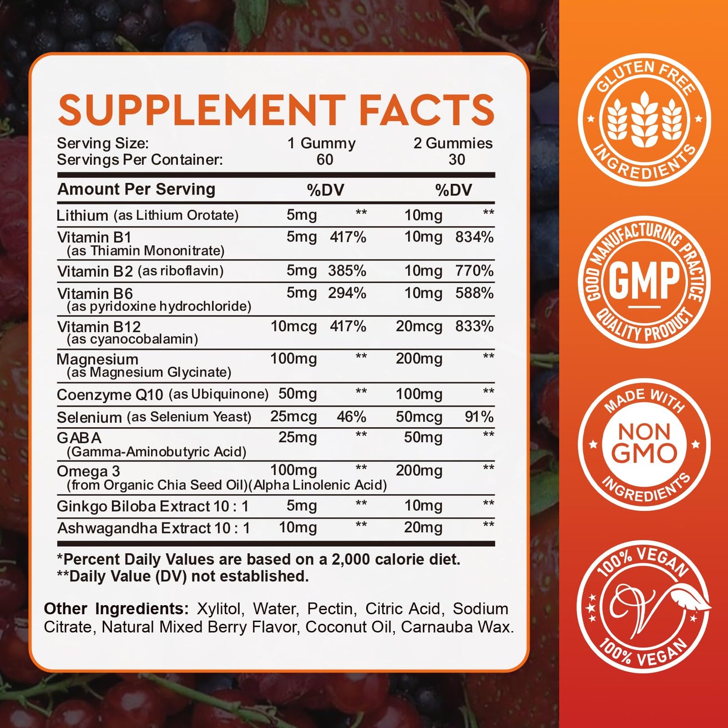 Lithium Orotate Gummies 5mg with Vitamin B, Magnesium & Selenium – Mood Support & Brain Health (60 Gummies) | Vegan, Non-GMO, Gluten-Free