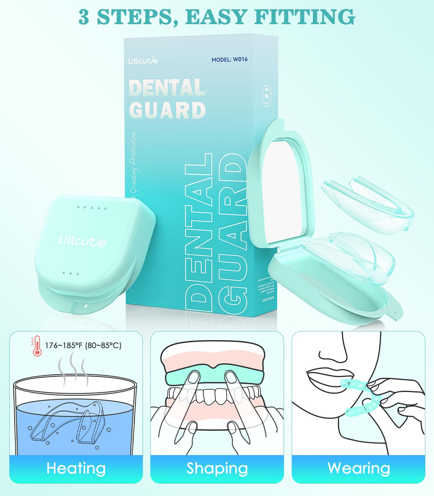Litlcutie Mouth Guard for Grinding Teeth at Night – 4 Pack, 2 Sizes, Spearmint Green