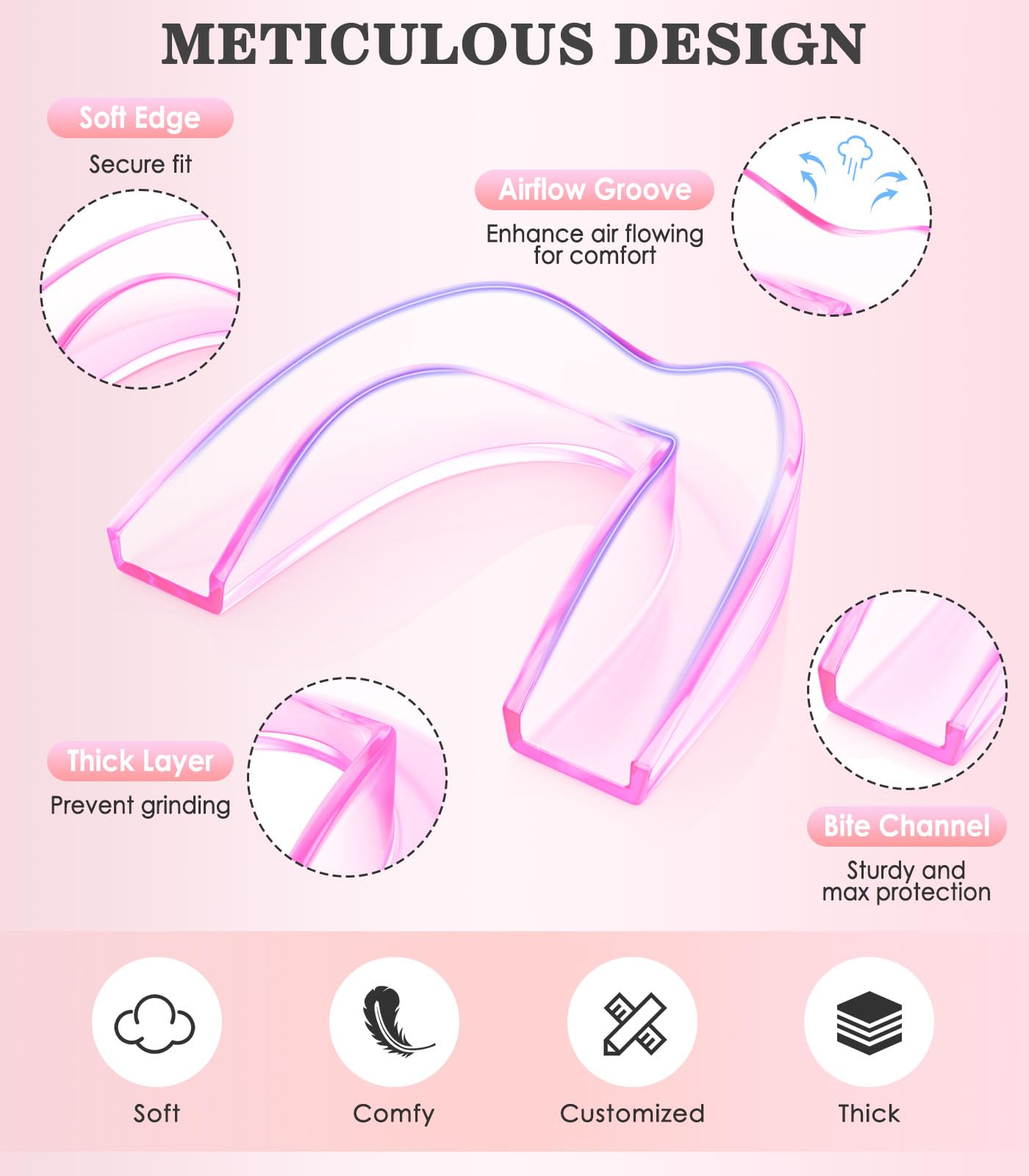 Litlcutie Mouth Guard for Teeth Grinding at Night – 4 Pack with 2 Mirror Cases