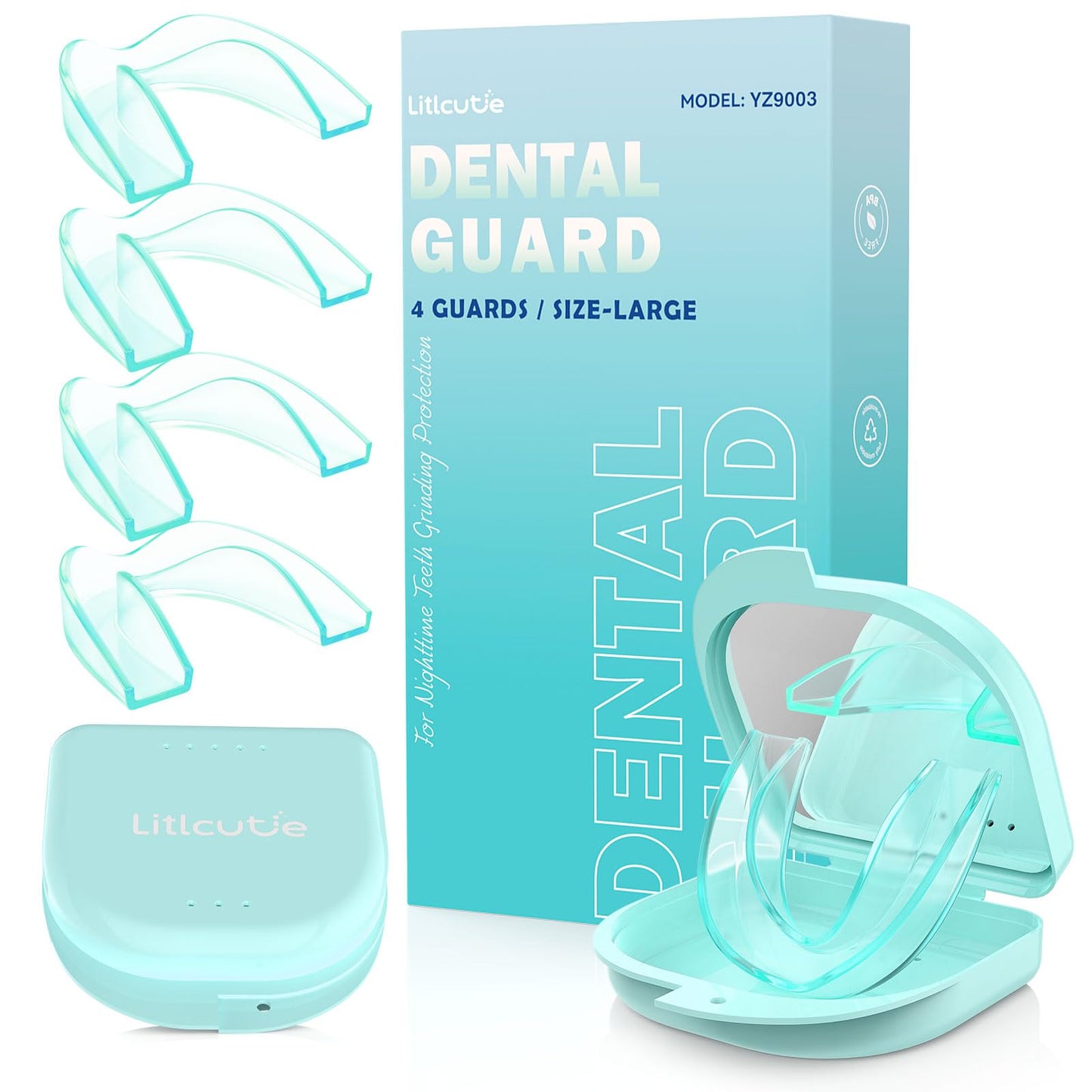 Litlcutie Mouth Guard for Teeth Grinding at Night - 4 Pack Large Mint Green