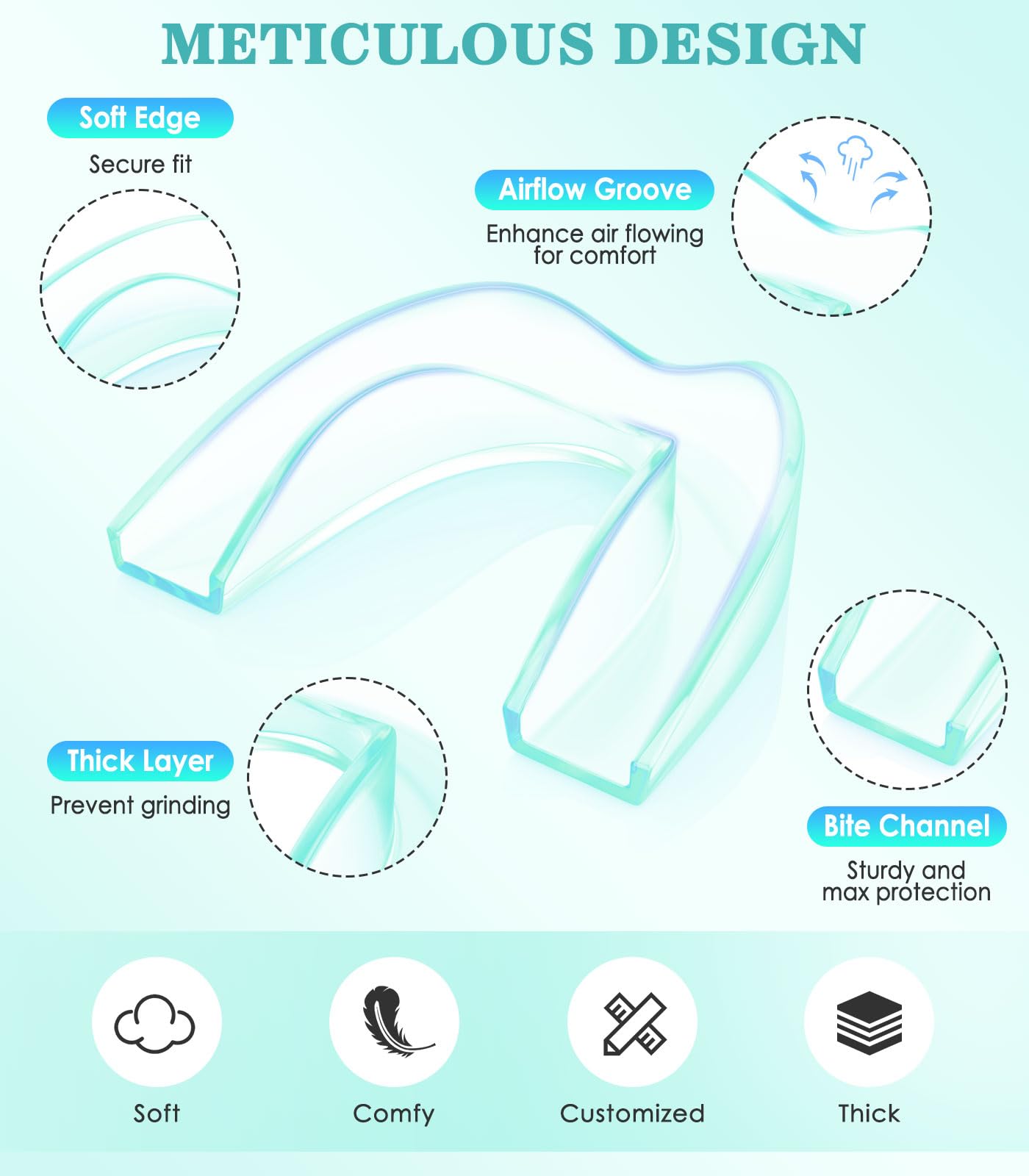Litlcutie Mouth Guard for Teeth Grinding at Night - 4 Pack Large Mint Green