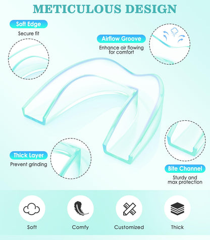 Litlcutie Mouth Guard for Teeth Grinding at Night - 4 Pack Large Mint Green