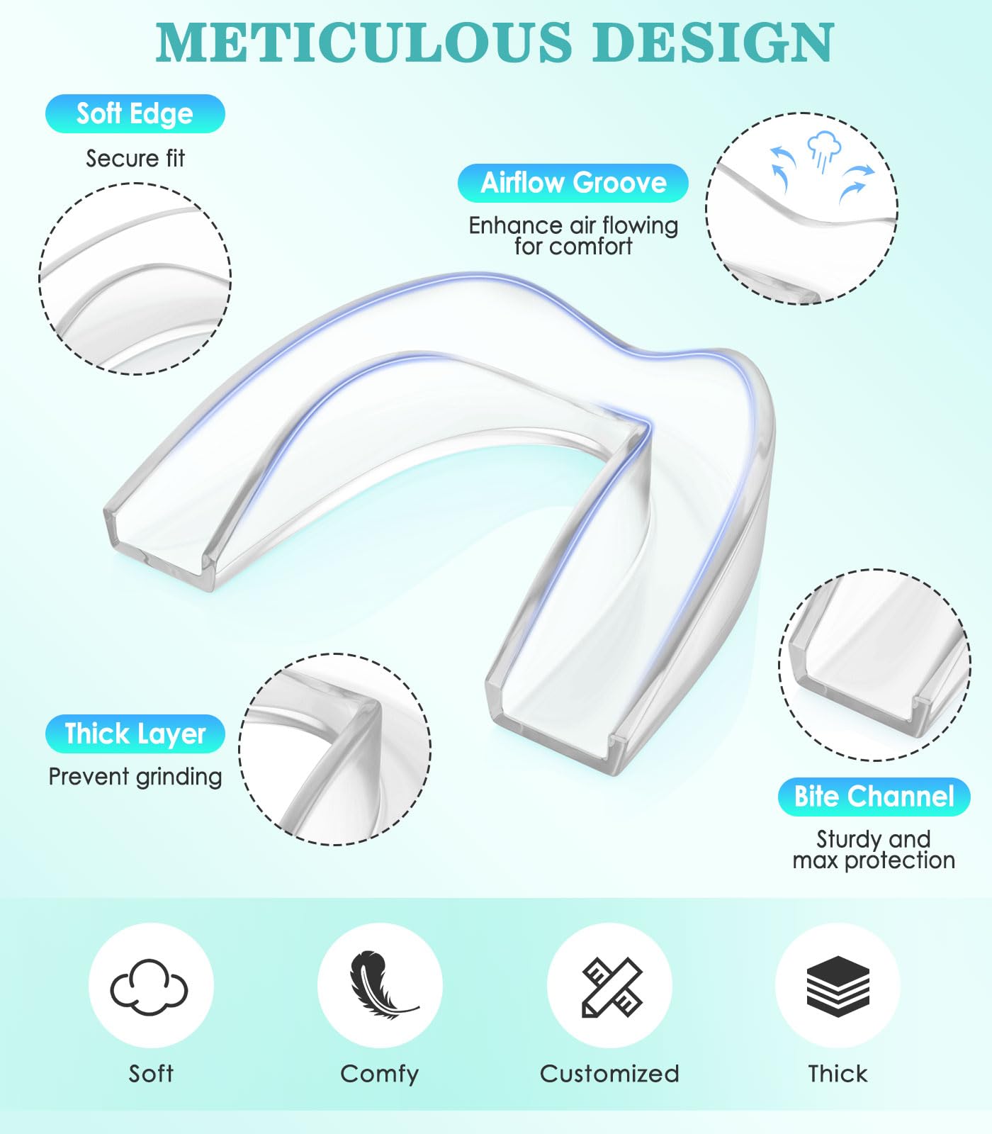 Litlcutie Night Mouth Guard for Teeth Grinding – 4 Pcs, 2 Sizes, Clear
