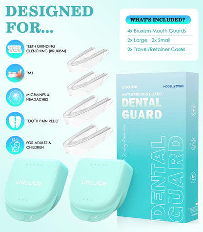 Litlcutie Night Mouth Guard for Teeth Grinding – 4 Pcs, 2 Sizes, Clear