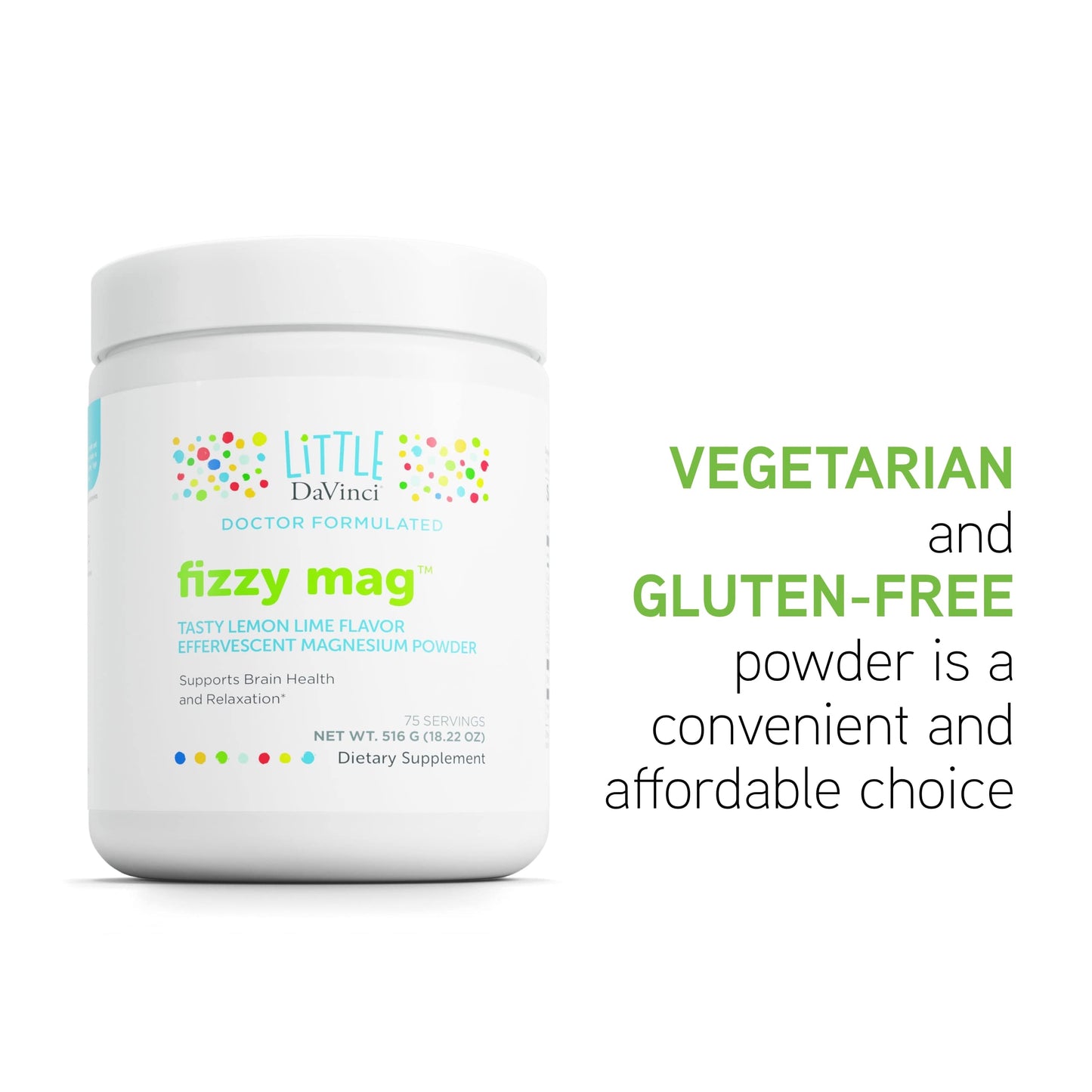 Little DaVinci Fizzy Mag – Magnesium Supplement for Kids | Brain Health, Relaxation & Behavior* | with Calcium, Riboflavin, and More – Lemon Lime 516 g, 75 Servings