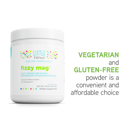Little DaVinci Fizzy Mag – Magnesium Supplement for Kids | Brain Health, Relaxation & Behavior* | with Calcium, Riboflavin, and More – Lemon Lime 516 g, 75 Servings