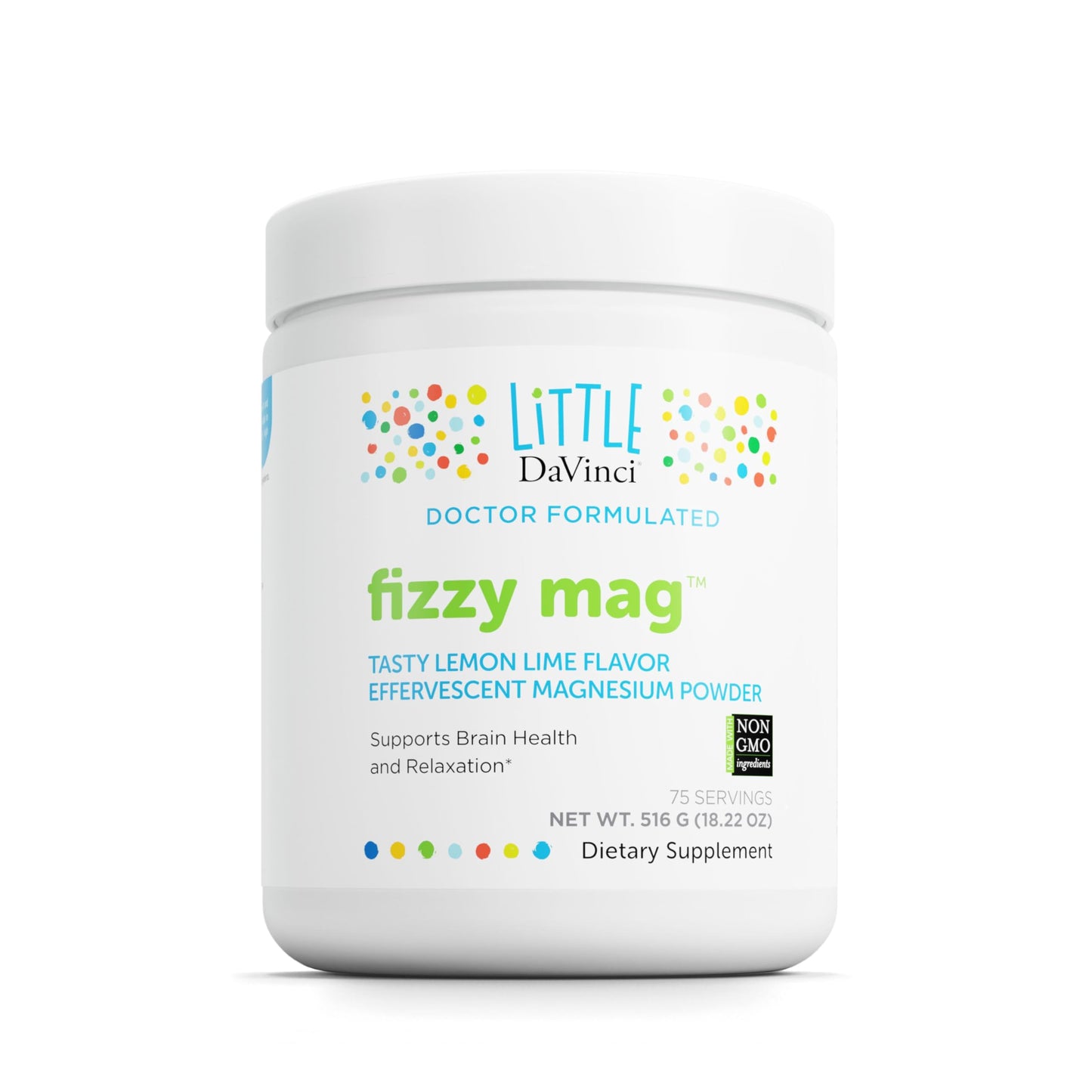 Little DaVinci Fizzy Mag – Magnesium Supplement for Kids | Brain Health, Relaxation & Behavior* | with Calcium, Riboflavin, and More – Lemon Lime 516 g, 75 Servings