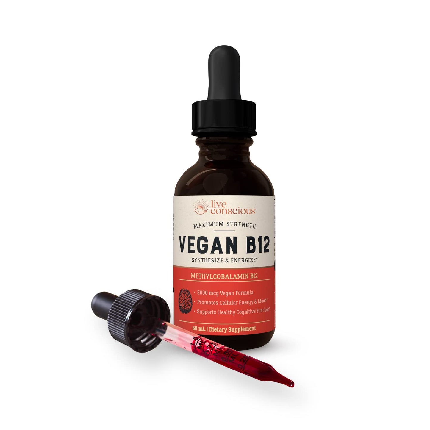 Live Conscious Vegan B12 Sublingual Drops 5000 mcg Methylcobalamin 2 Pack