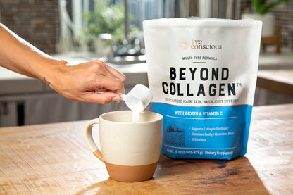 Live Conscious Beyond Collagen Powder for Women – 5 Types I, II, III, V & X, Biotin & Vitamin C, 41 Servings, Keto-Friendly
