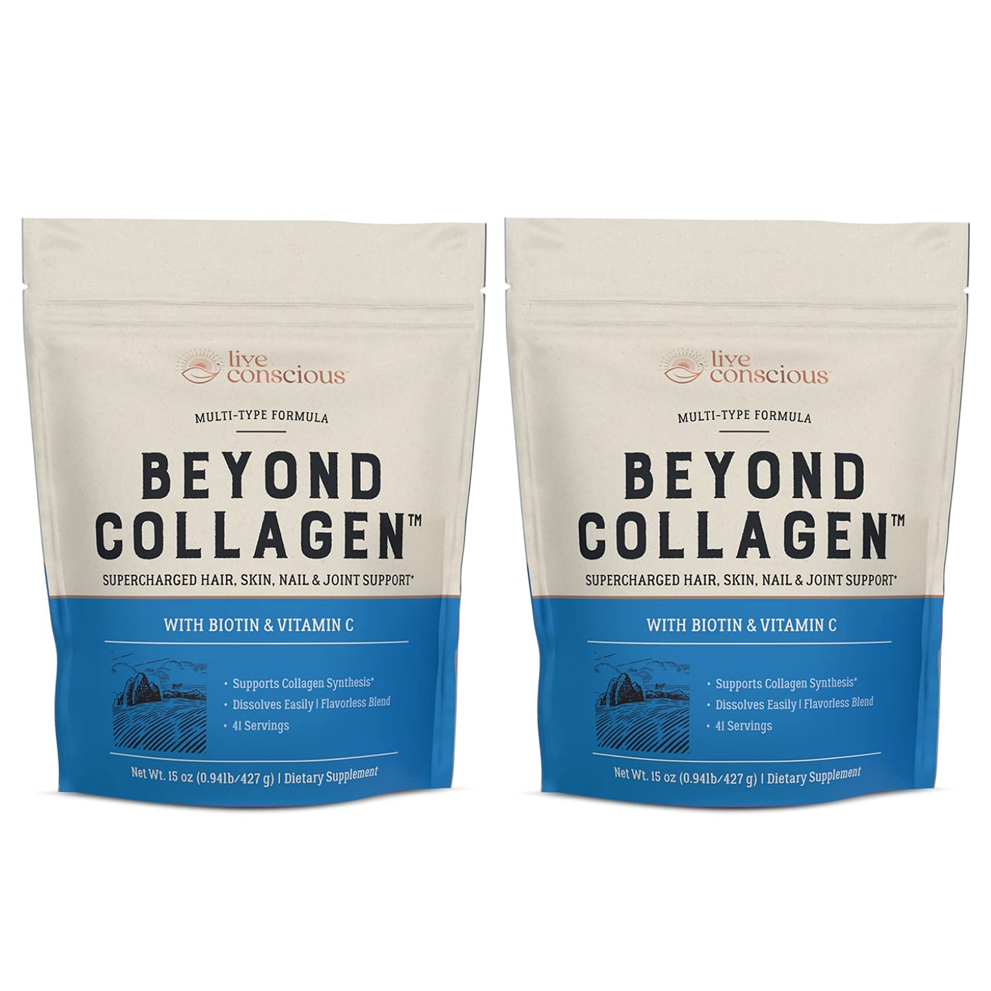 Live Conscious Beyond Collagen Multi Collagen Powder – Types I, II, III, V & X | Keto Friendly 2-Pack
