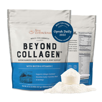 Live Conscious Beyond Collagen Powder for Women – 5 Types I, II, III, V & X, Biotin & Vitamin C, 41 Servings, Keto-Friendly