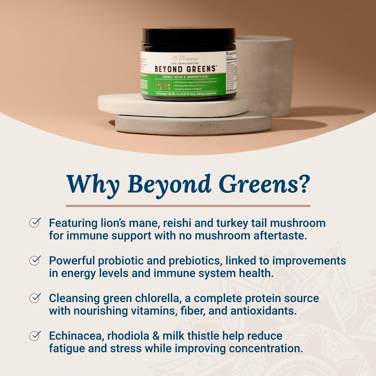 Live Conscious Beyond Greens Matcha Powder – Immune Support & Energy, 2-Pack (30 Servings)
