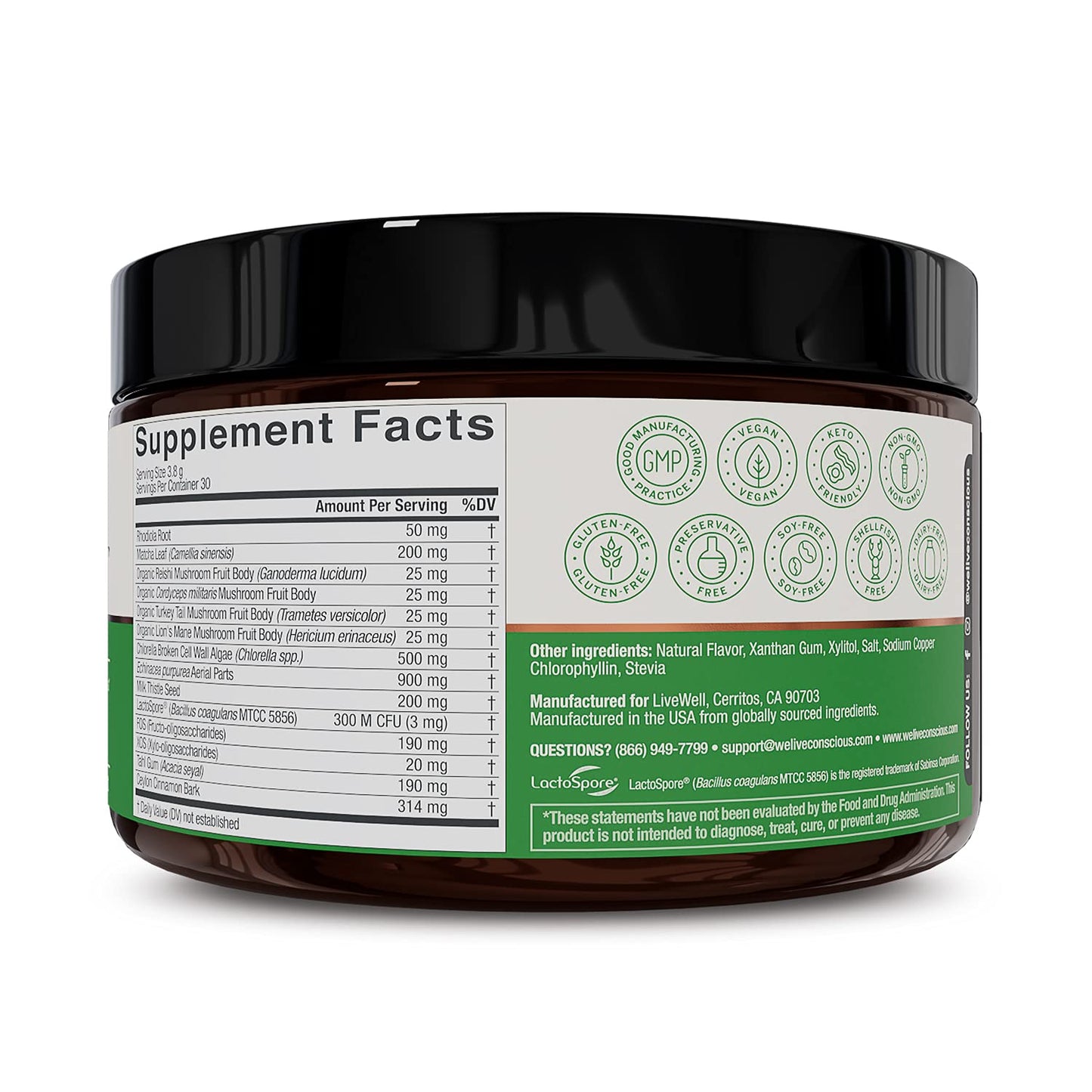 Live Conscious Beyond Greens: Debloating Matcha Greens with Chlorella, Echinacea & Probiotics
