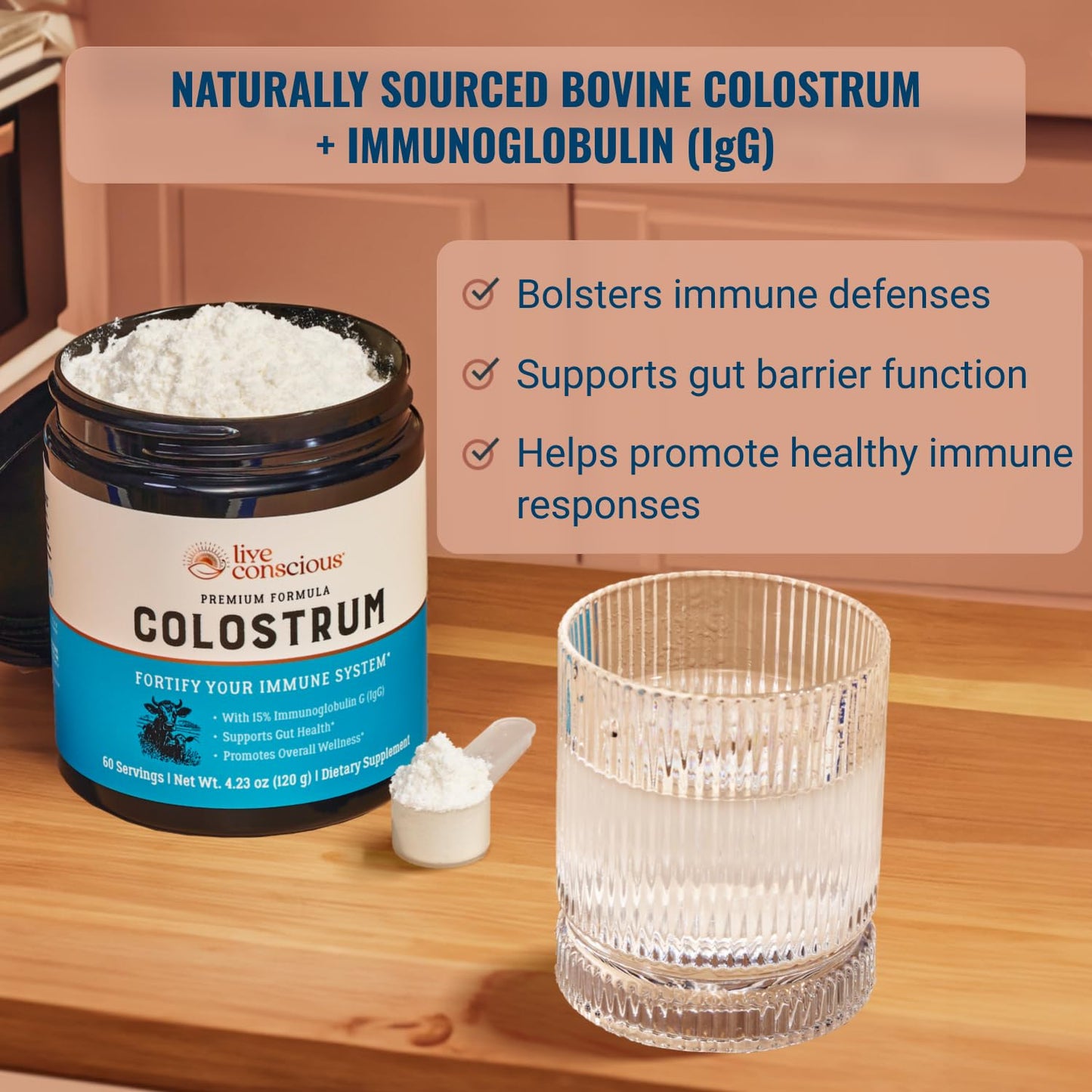 Live Conscious Colostrum Powder – Grass-Fed Bovine Colostrum + Lactoferrin