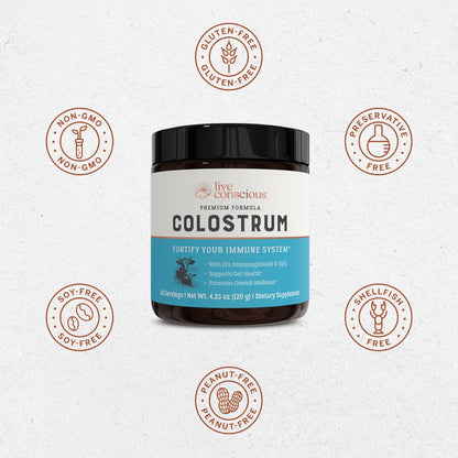 Live Conscious Colostrum Powder – Grass-Fed Bovine Colostrum + Lactoferrin