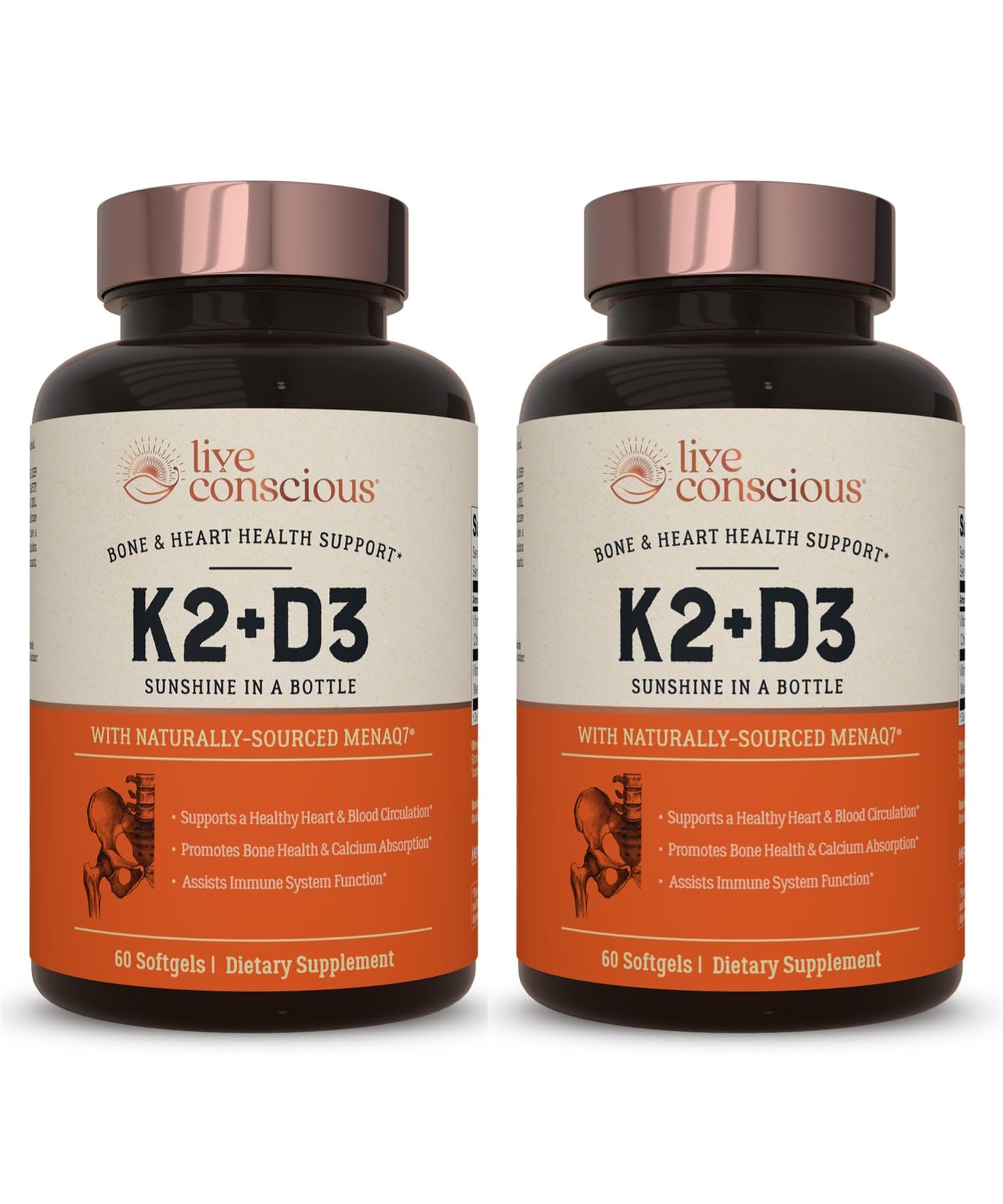 Live Conscious Vitamin K2 MK7 with D3 5000 IU – Bone & Heart Health Support (2-Pack)