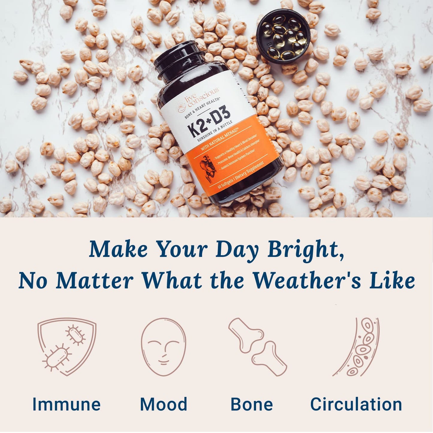 Live Conscious Vitamin K2 MK7 with D3 5000 IU – Bone & Heart Health Support (2-Pack)