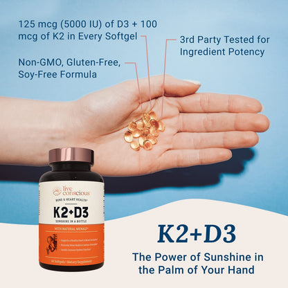Live Conscious Vitamin K2 MK7 with D3 5000 IU – Bone & Heart Health Support (2-Pack)