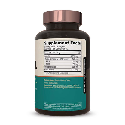 Live Conscious KrillWell Joint & Cognitive Support | Certified Sustainable Krill Oil 2x More Effective Than Fish Oil (Pack of 2)