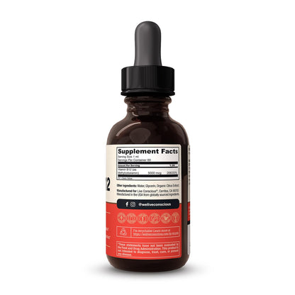 Live Conscious Vegan B12 Sublingual Drops 5000 mcg Methylcobalamin 2 Pack