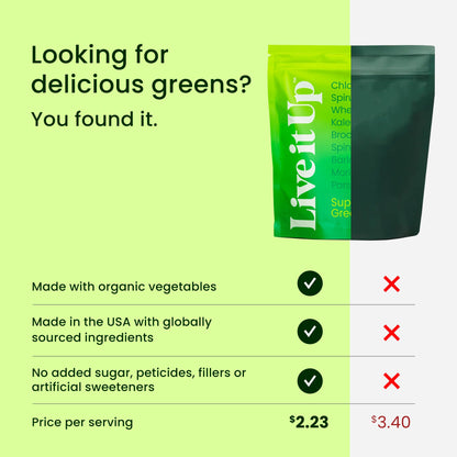 LIVE IT UP Super Greens Powder | Plant-Based Superfood + Probiotics & Digestive Enzymes | 30 Servings