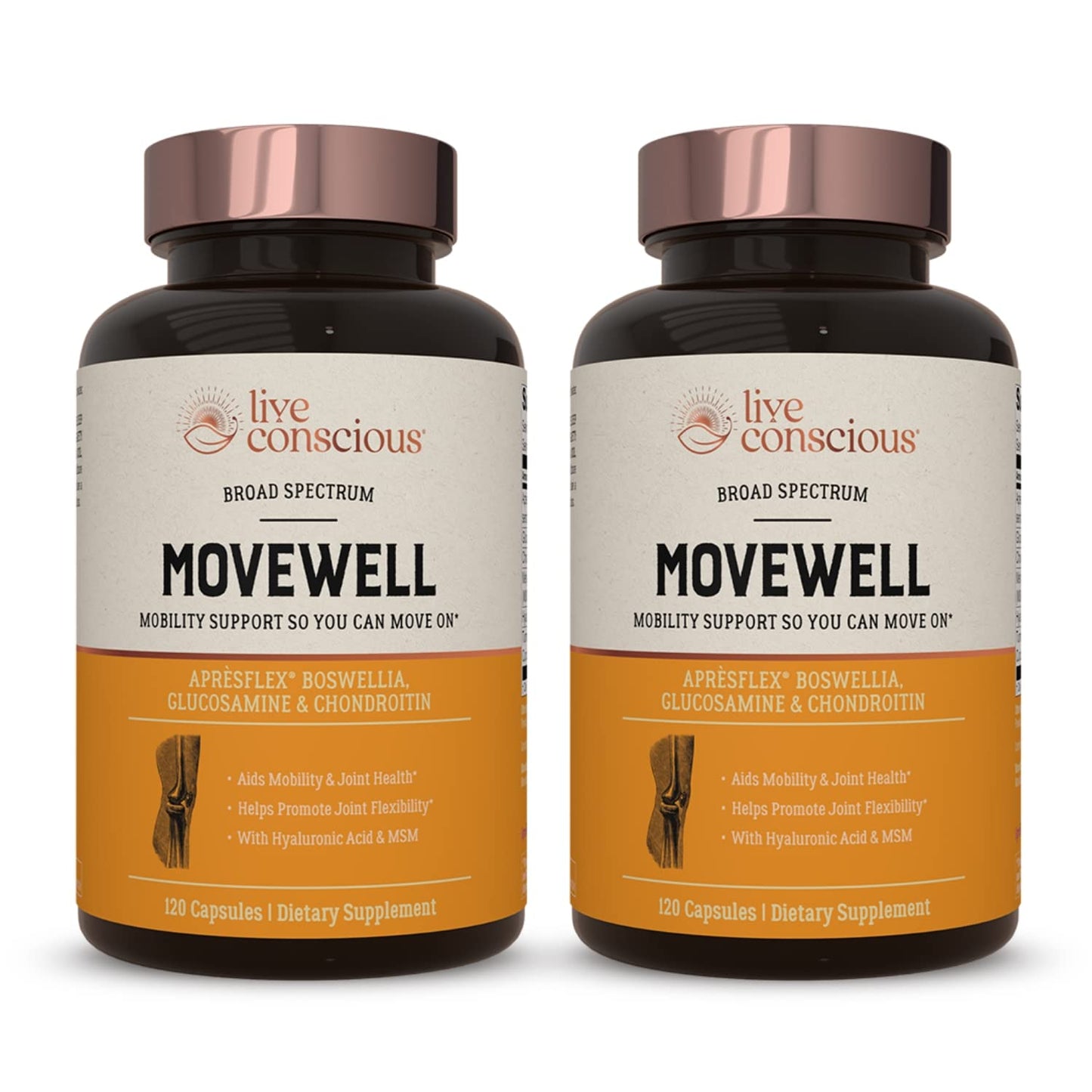 MoveWell by Live Conscious – Joint Support with Glucosamine, Chondroitin, MSM & Hyaluronic Acid (2-Pack)