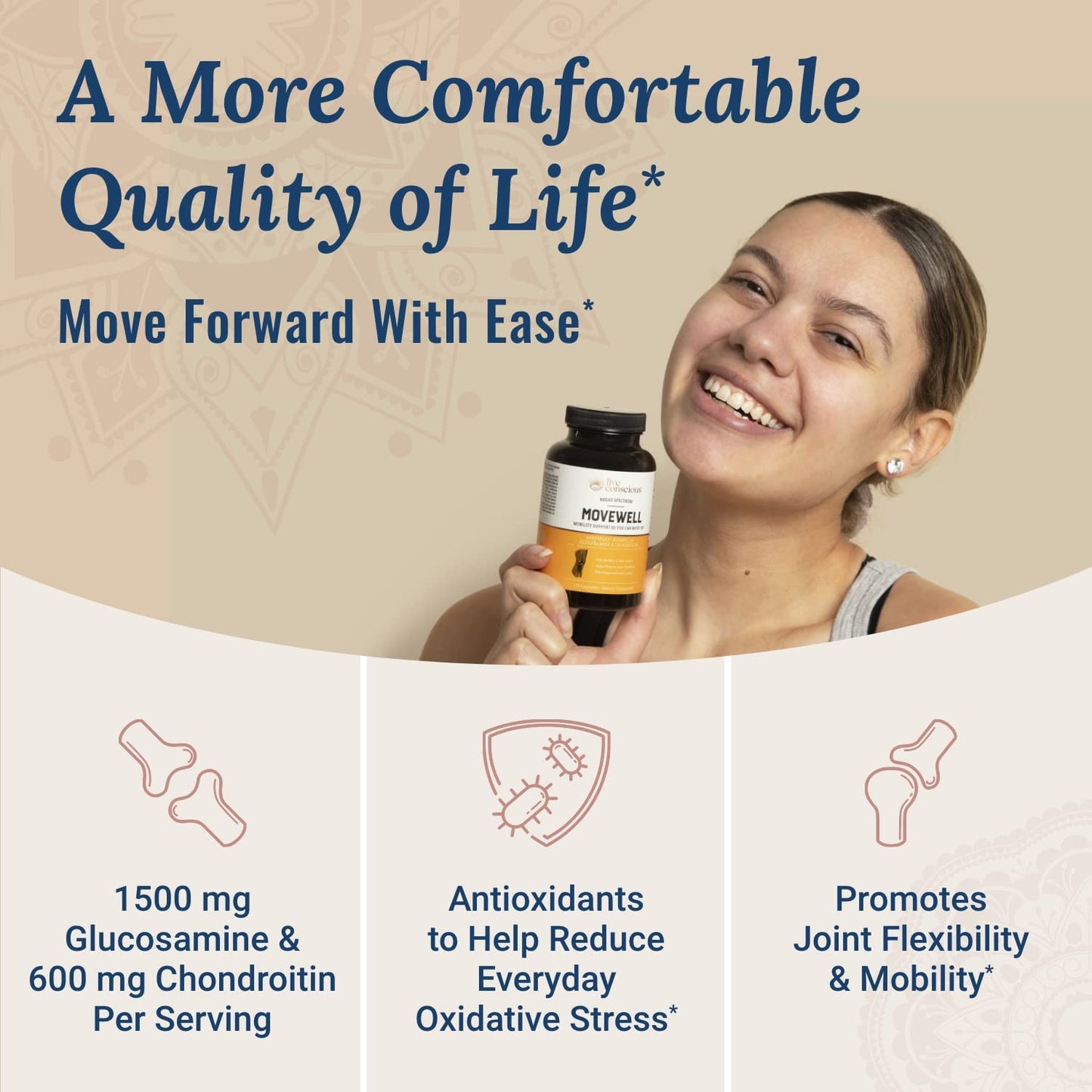 MoveWell by Live Conscious – Joint Support with Glucosamine, Chondroitin, MSM & Hyaluronic Acid (2-Pack)