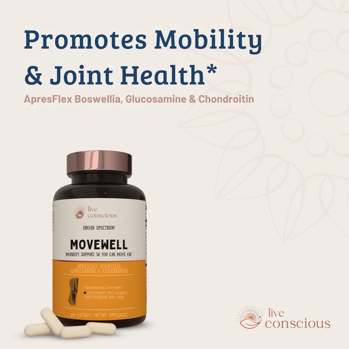 MoveWell by Live Conscious – Joint Support with Glucosamine, Chondroitin, MSM & Hyaluronic Acid (2-Pack)
