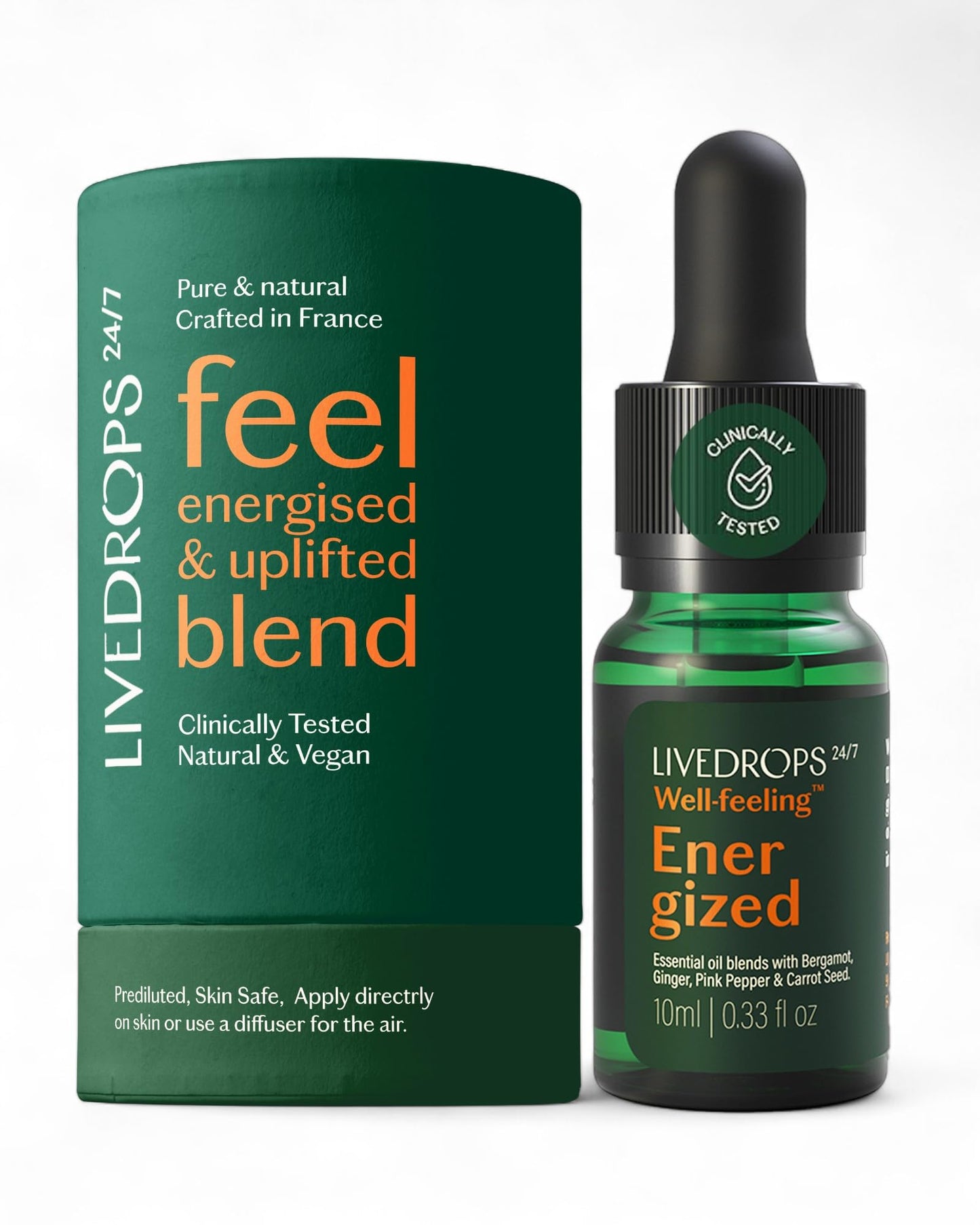 Livedrops 24/7 Energized Essential Oil Blend | Bergamot, Ginger & Pink Pepper