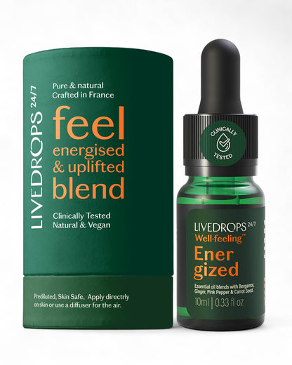 Livedrops 24/7 Energized Essential Oil Blend | Bergamot, Ginger & Pink Pepper