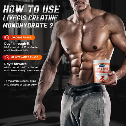 LIVEGIS Creatine Monohydrate – Unflavored, Keto Friendly – 500g (100 Servings)