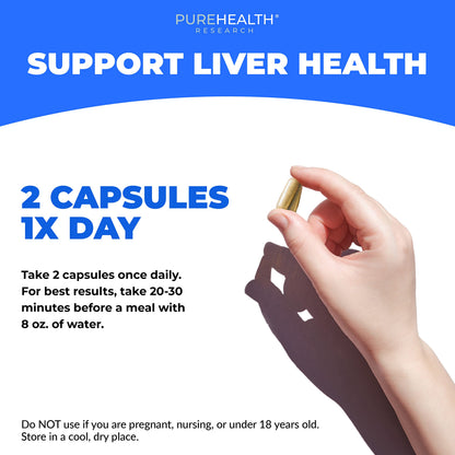 PureHealth Research Liver Health Detox & Cleanse — Fatty Liver Support with Artichoke, Milk Thistle & Dandelion, 2 Bottles