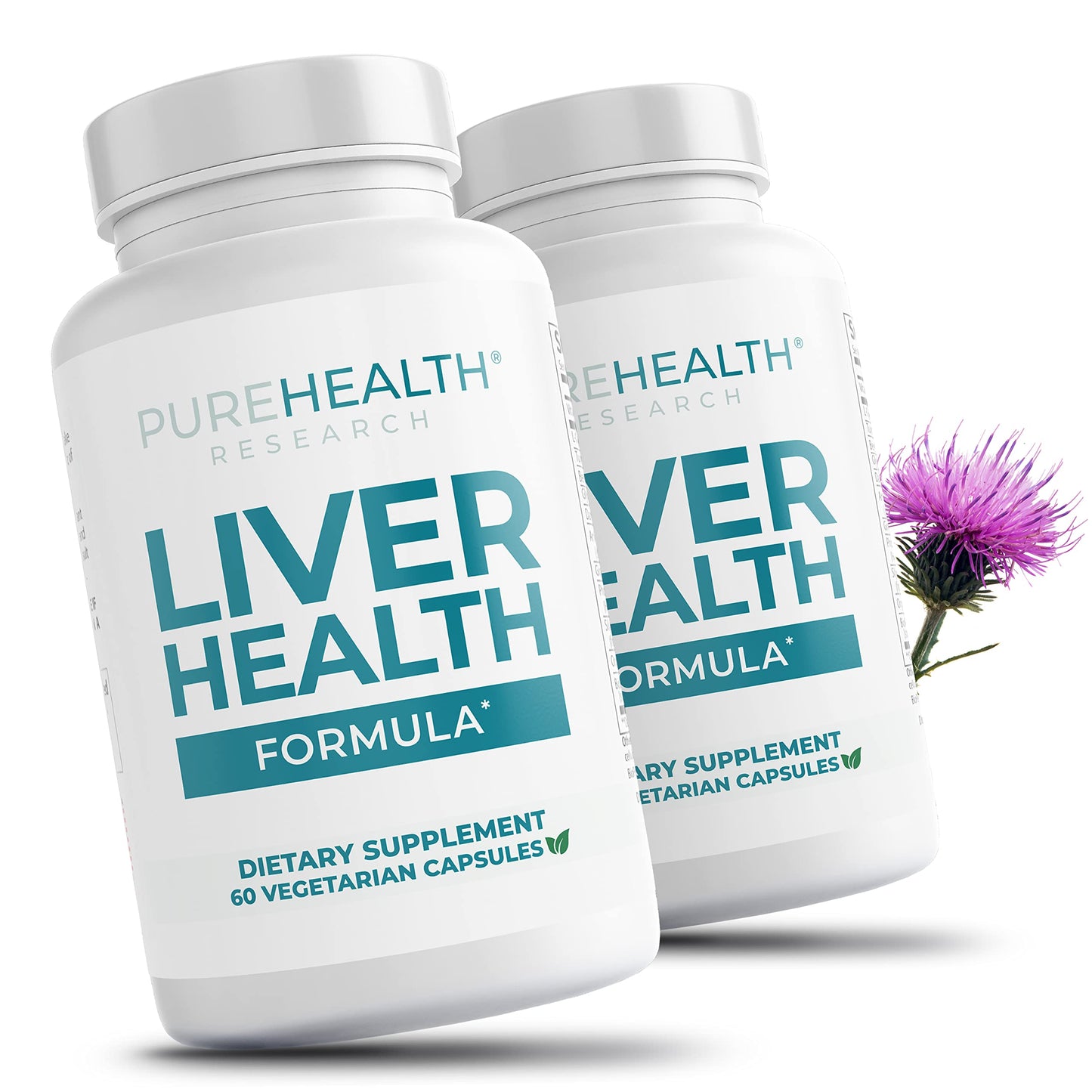 PureHealth Research Liver Health Detox & Cleanse — Fatty Liver Support with Artichoke, Milk Thistle & Dandelion, 2 Bottles